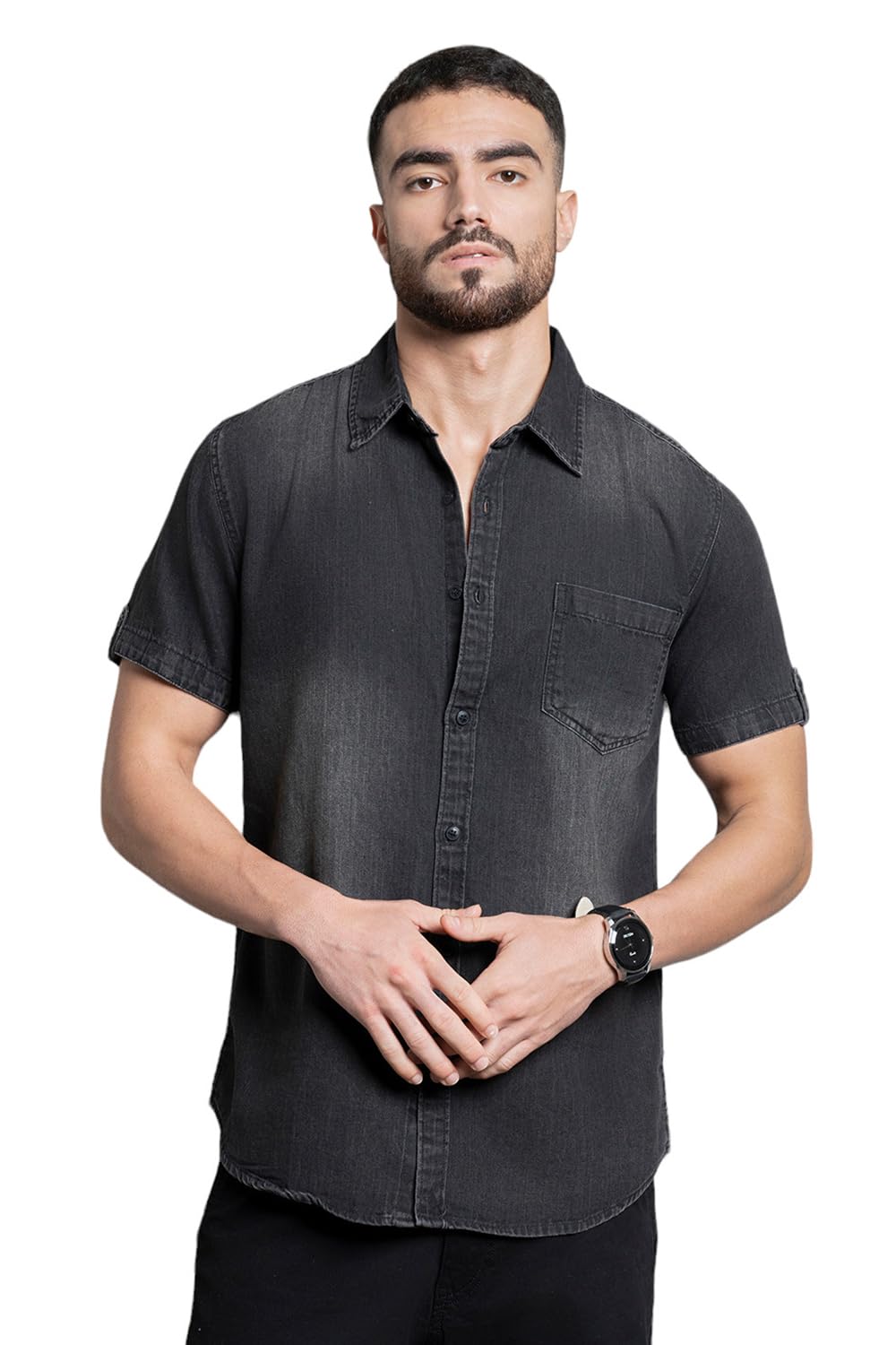HIGH STARMen's Cotton Solid Regular Fit Shirt