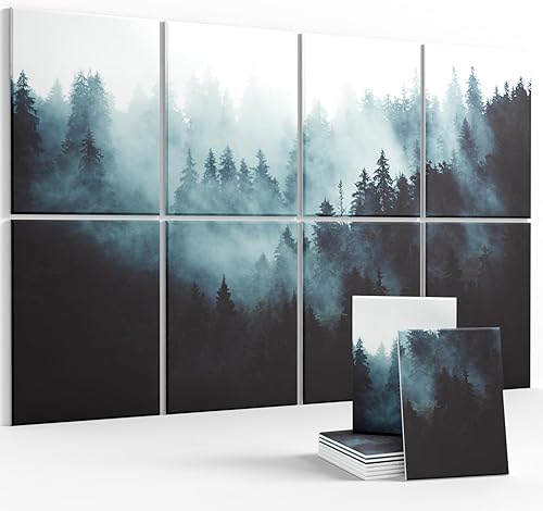 Paneles acústicos de arte de pared, paneles de pared insonorizados de 47 x 31 pulgadas, paquete de 8 con 50 pestañas adhesivas extraíbles seguras,