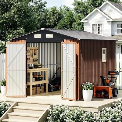 Canovire 8x10 FT Outdoor Storage Shed, Metal Garden Shed with Updated Frame Structure, Lockable Door and Window, Large Tool Shed for Backyard, Patio, Lawn, Utility & Bike Storage