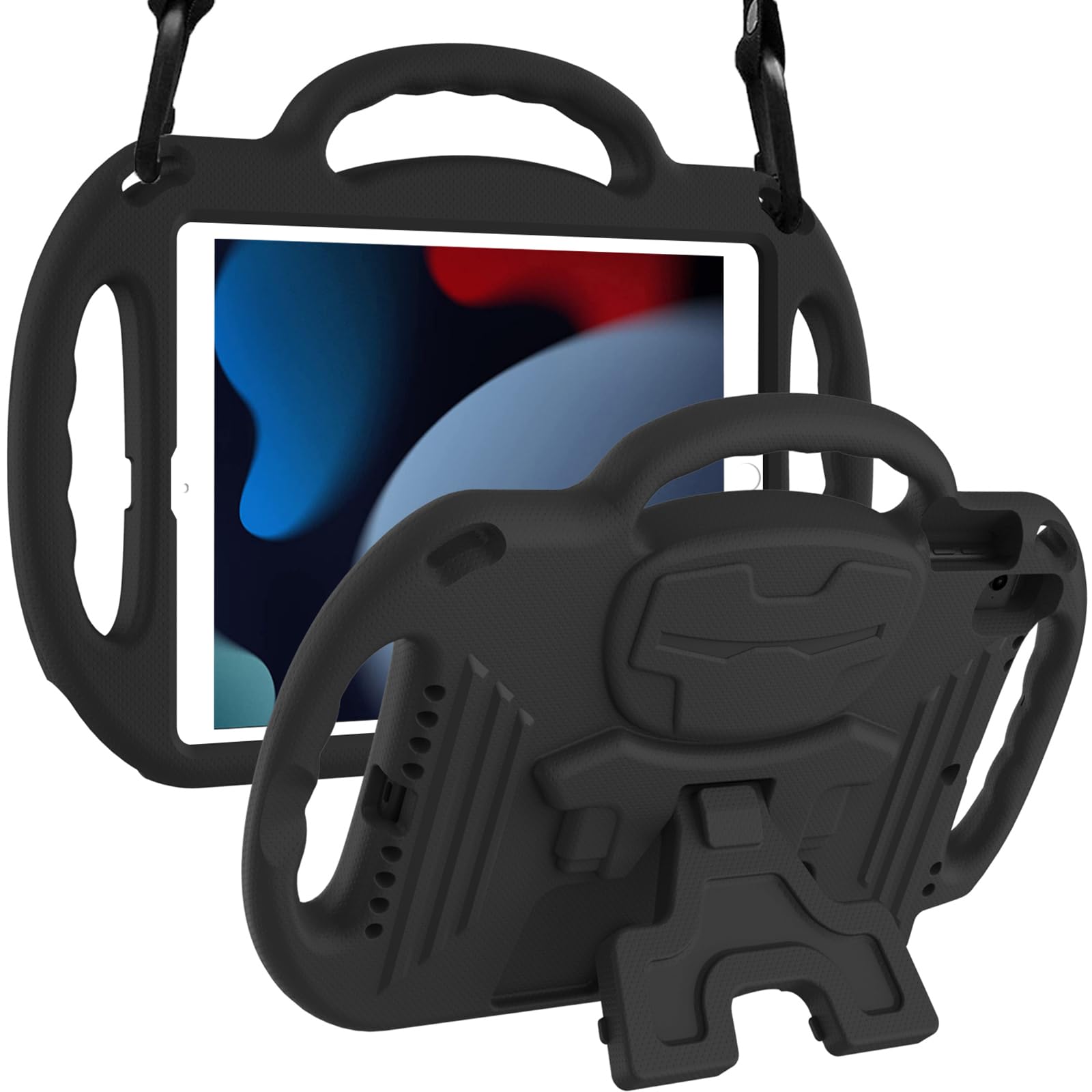 LTROP Kids Case for iPad 9th/8th/7th Generation (10.2 inch, 2021/2020/2019), iPad 10.2" Protective Case with Shoulder Strap Handle Stand for iPad 7th/