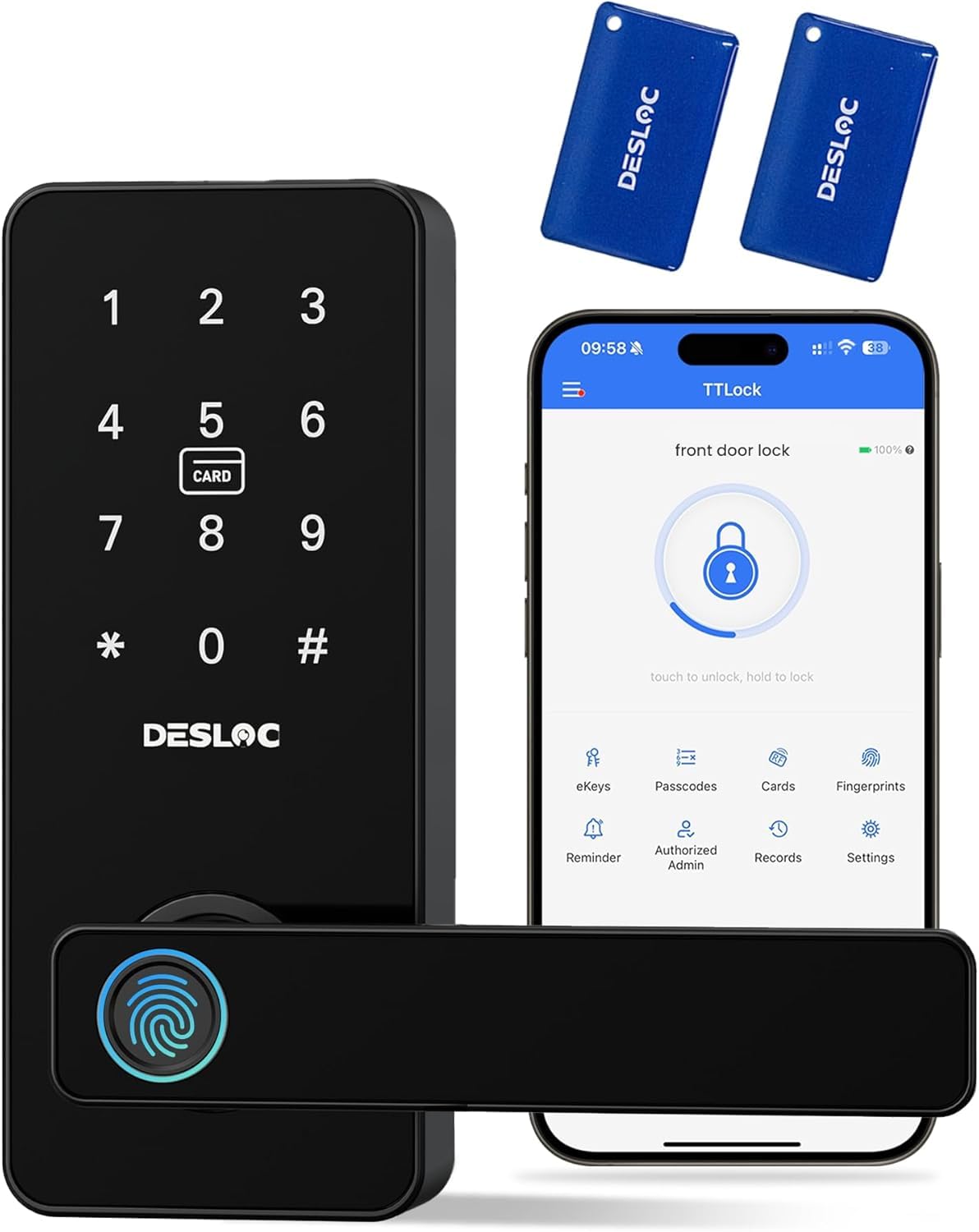DESLOC B200L Fingerprint Smart Lock with Handle for Front Door and Bedrooms
