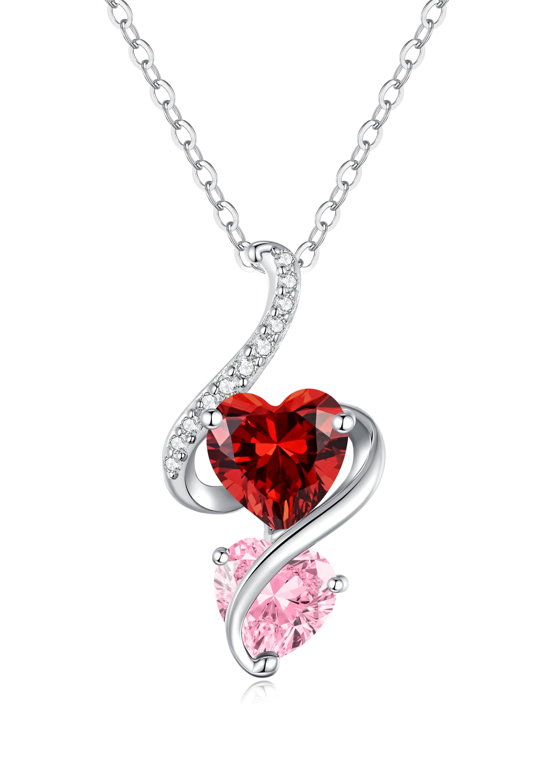 LOUISA SECRET Unique Double Heart Necklace Gifts for Wife Women, 925 Sterling Silver Tiny Birthstone Pendant Jewelry Gift for Her Girlfriend Mom Valentine's Day Anniversary Mother's Day Birthdays & Christmas