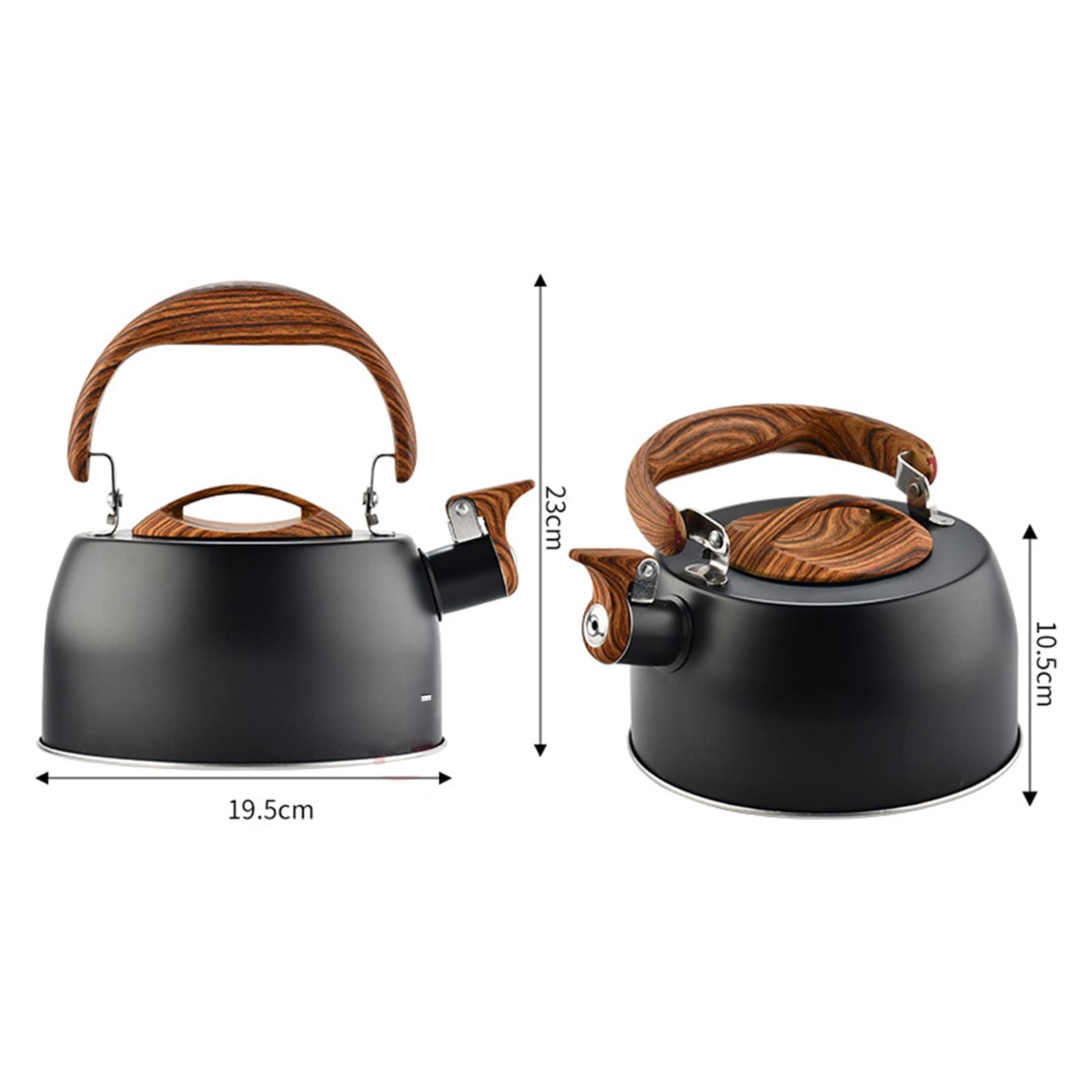 Hervidor de cocina,hervidor silbante, For todas las placas/estufas, gas, inducción, acero inoxidable de grado alimenticio, fondo compuesto de tres capas engrosado de alta capacidad, adecuado, negro (2