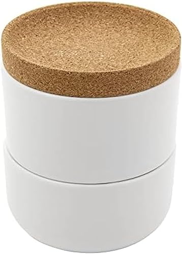 Kamenstein Bodega apilable de corcho y cerámica de 3 piezas para sal y pimienta para ahorrar espacio en la encimera tapa giratoria para mantener la