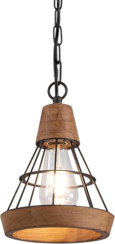 wochos Lámpara industrial retro de metal y madera, lámpara colgante rústica para isla de cocina, vestíbulo, pasillo, bar, comedor, restaurante,