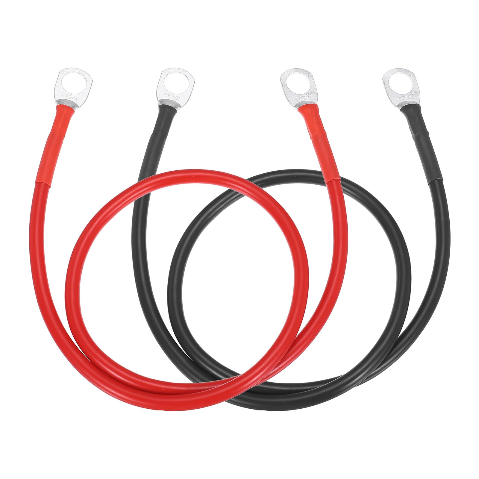 Muiltvoe 2PCS 6 AWG Battery Cable, 2ft Pure Copper Battery Inverter Cables with 3/8" Ring Terminals for Marine Solar Boat Car RV, Red Black