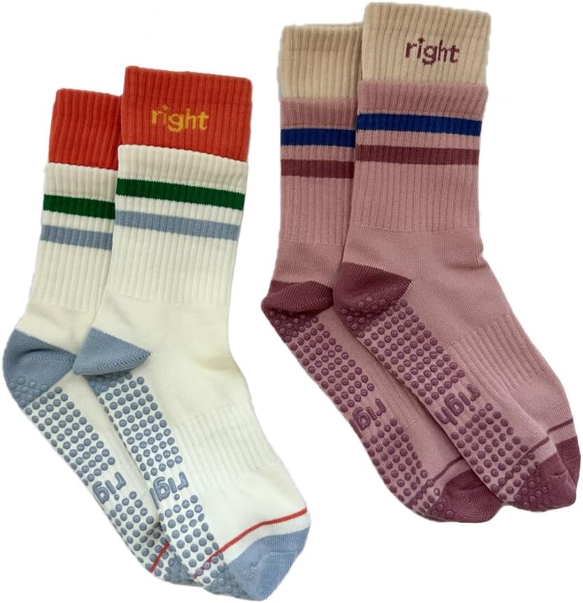 rightlee Stay Right Grip Socks Women’s Two-Tone Non Slip Pilates Barre Socks with Grips – Fits US Size 6-10