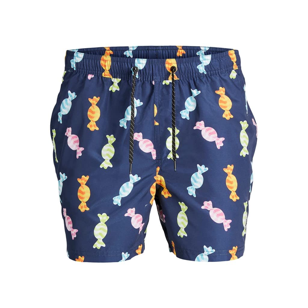 JACK & JONES Men's Jpstfiji Jjswim Funny Swimming Shorts, Blazer Navy, S