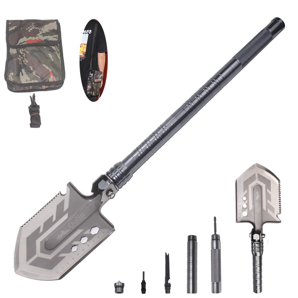 Camping Shovel Folding Shovel Compact Durable Survival Shovel, Suitable for Off-Road, Wild Survival, Gardening, Beach, Digging, Sand, Soil and Snow Heavy Carbon Steel Military Style Fixed Tool.