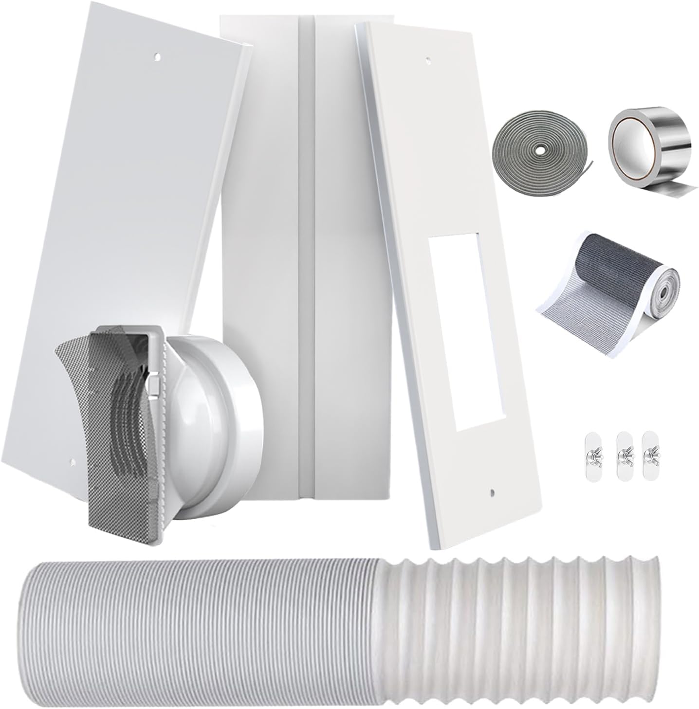 Portable AC Window Vent Kit for Double-Hung/Small sliding windows 70-120cm Adjustable With 13cm/15cm Universal Coupler&2 Weather Strippings Fit LG/Hisense/Hair etc Portable ac Window Seal Kit