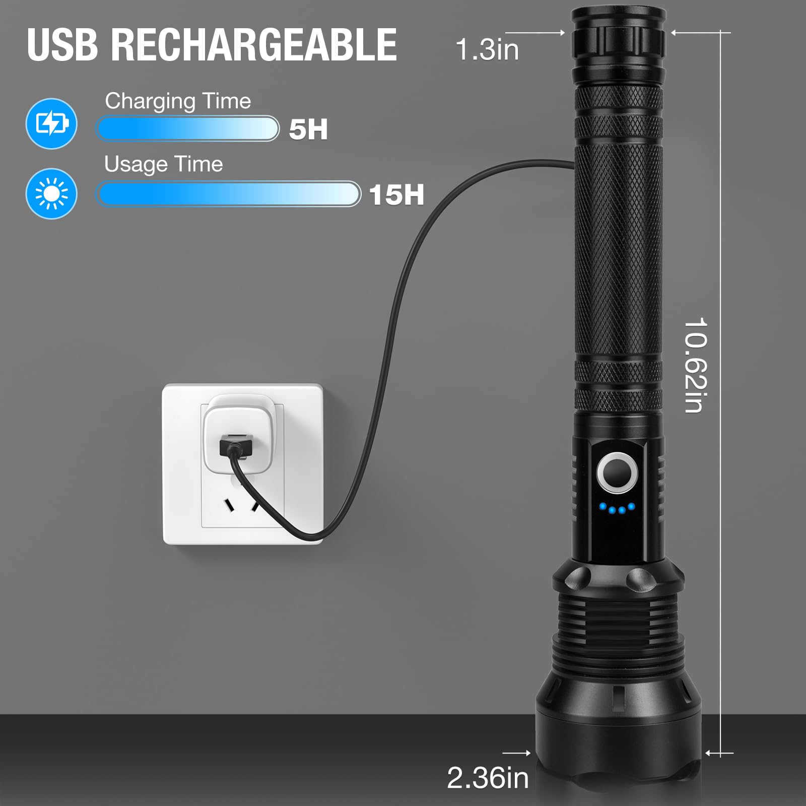 Kmivo Torcia elettrica ricaricabile ad alta luminosità - Super Bright Flash Light con pannocchia, palmare Linterna per la casa