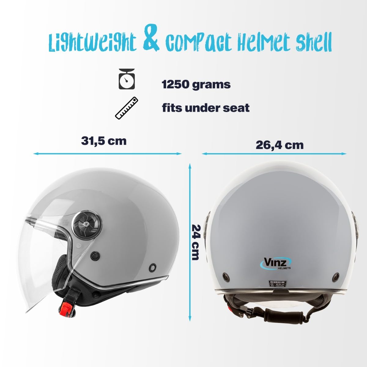 VINZ Tobia Casque Jet avec Visière Solaire et Visière | Casque de Scooter Moto / Vintage | Certifié ECE 22.06 | Tailles XS-XXL