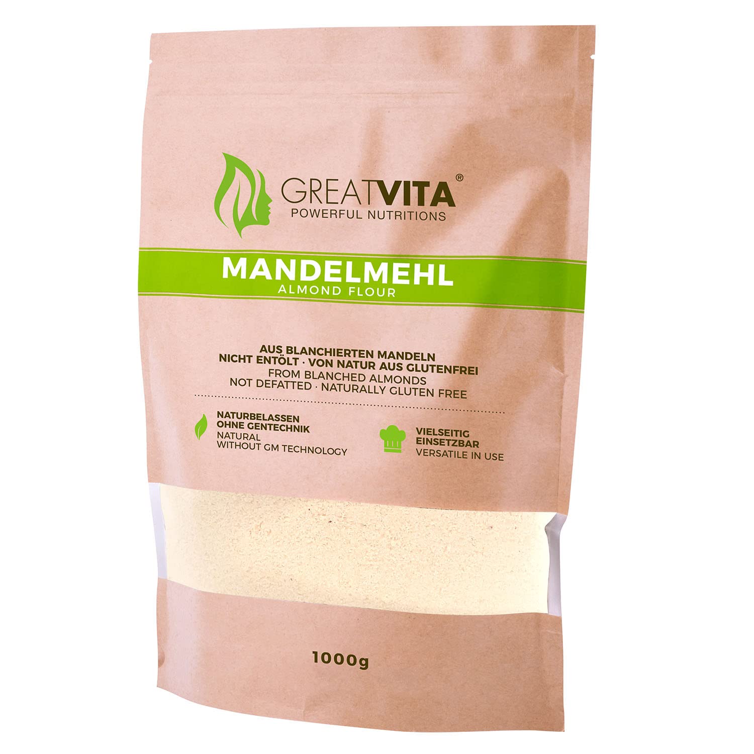 Harina de almendras MeaVita, natural, blanqueada, paquete de 6 (6 x 1000g) en una bolsa