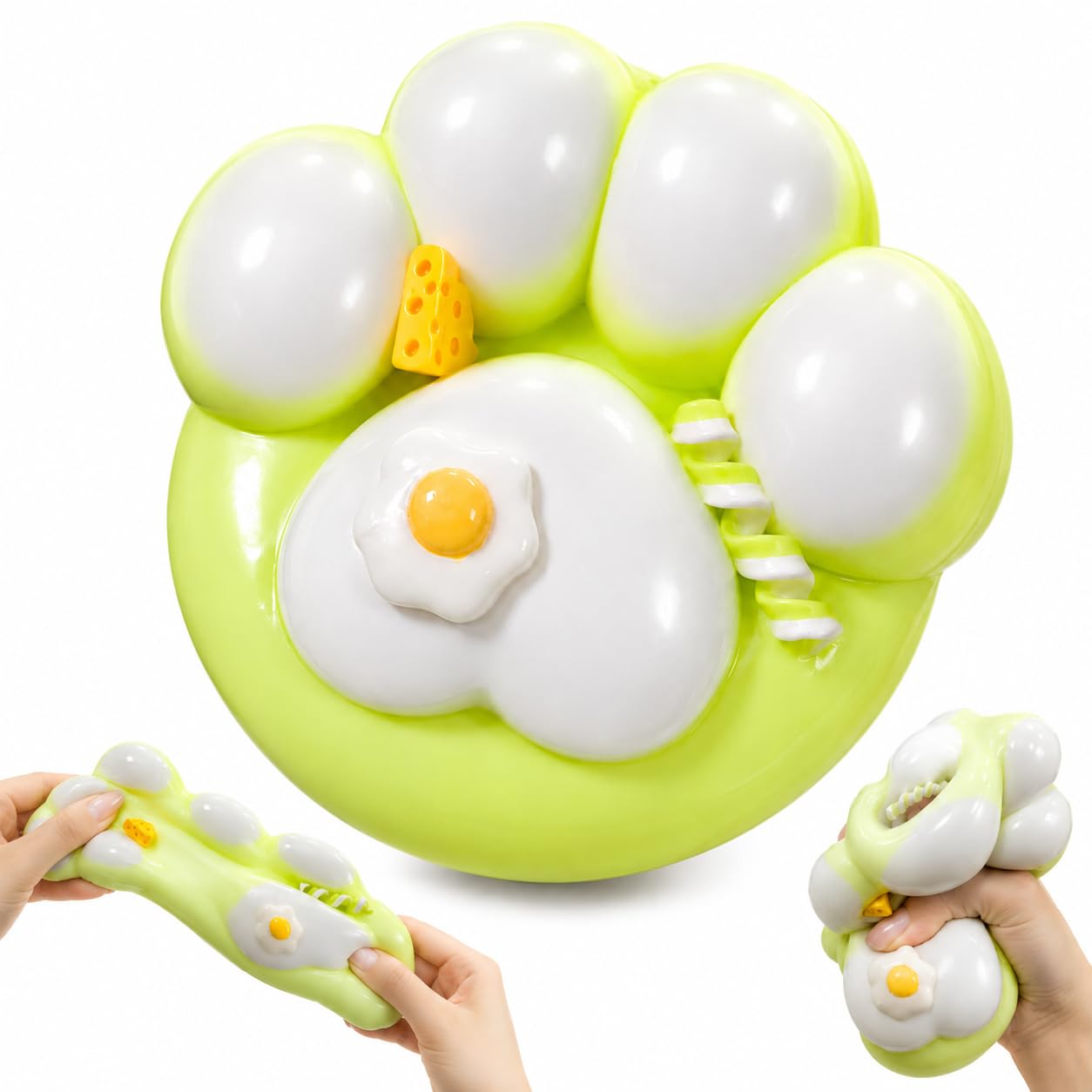 Big Squishy Cat Paw 4.5in,Slow Rising Squeeze Fidgets for Adults,Sticky Hand Therapy Squishies Office Desk Stress Relief Novelty Gag Gift-pink-Green