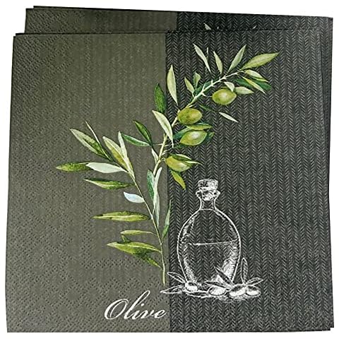 AVEVER 20-ct 13x13 Olive Napkins Fall Thanksgiving Paper Decoupage Cocktail Decorative Dinner Luncheon Napkins, green, gray Cover