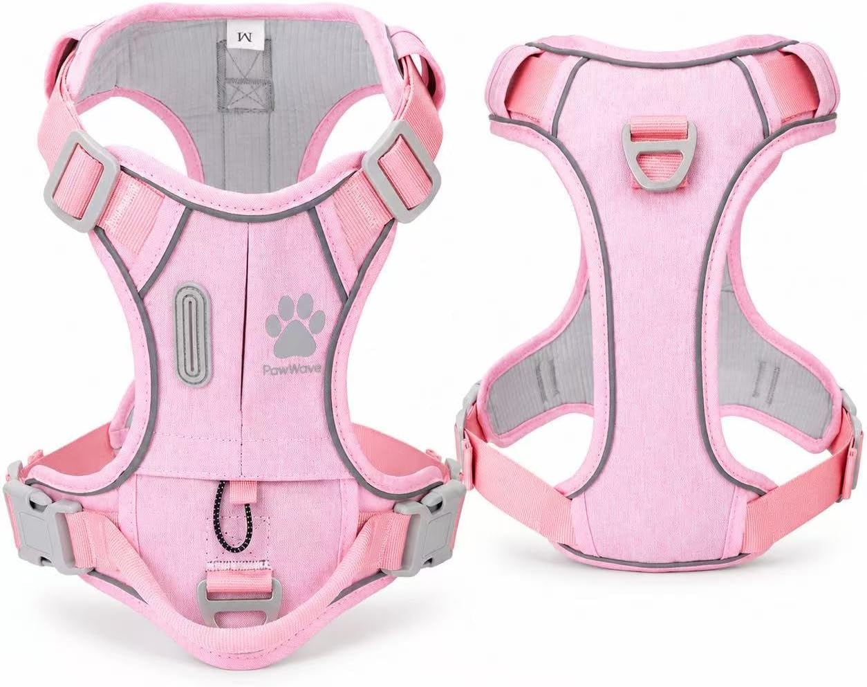 PawWave No Pull Dog Harness with Built-in Hidden AirTag & GPS Tracker Holder, Reflective Adjustable Escape-Proof Vest Harness for Small & Large Dogs (Pink, L)