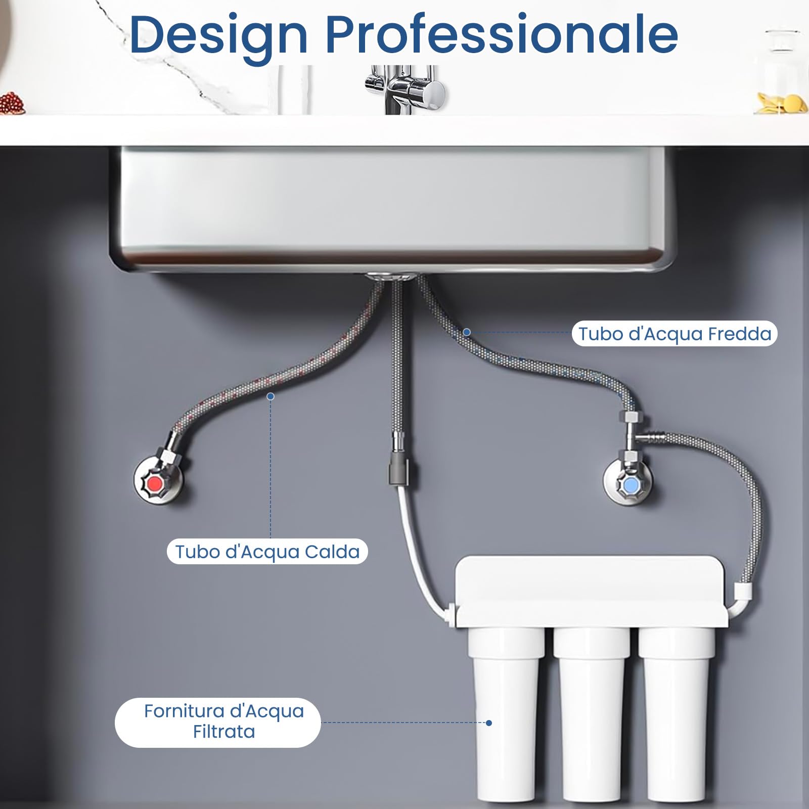 Rubinetto da cucina a 3 vie, con molla a spirale, girevole a 360°, con doccetta estraibile, 3 in 1, per filtro dell'acqua (3 vie (01), cromato)