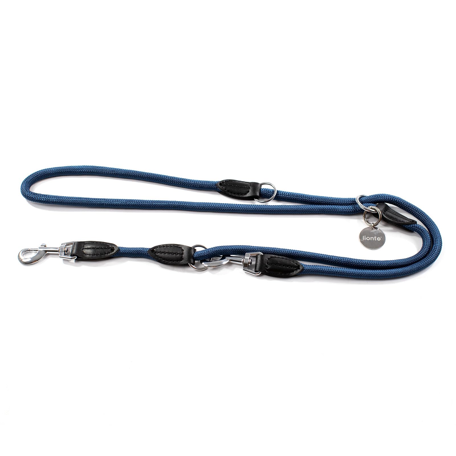 lionto Multifunctional leash adjustable for all dogs, weatherproof shoulder leash up to 200 cm, robust dog lead easy to clean, versatile leash with rustproof stainless steel carabiners, blue