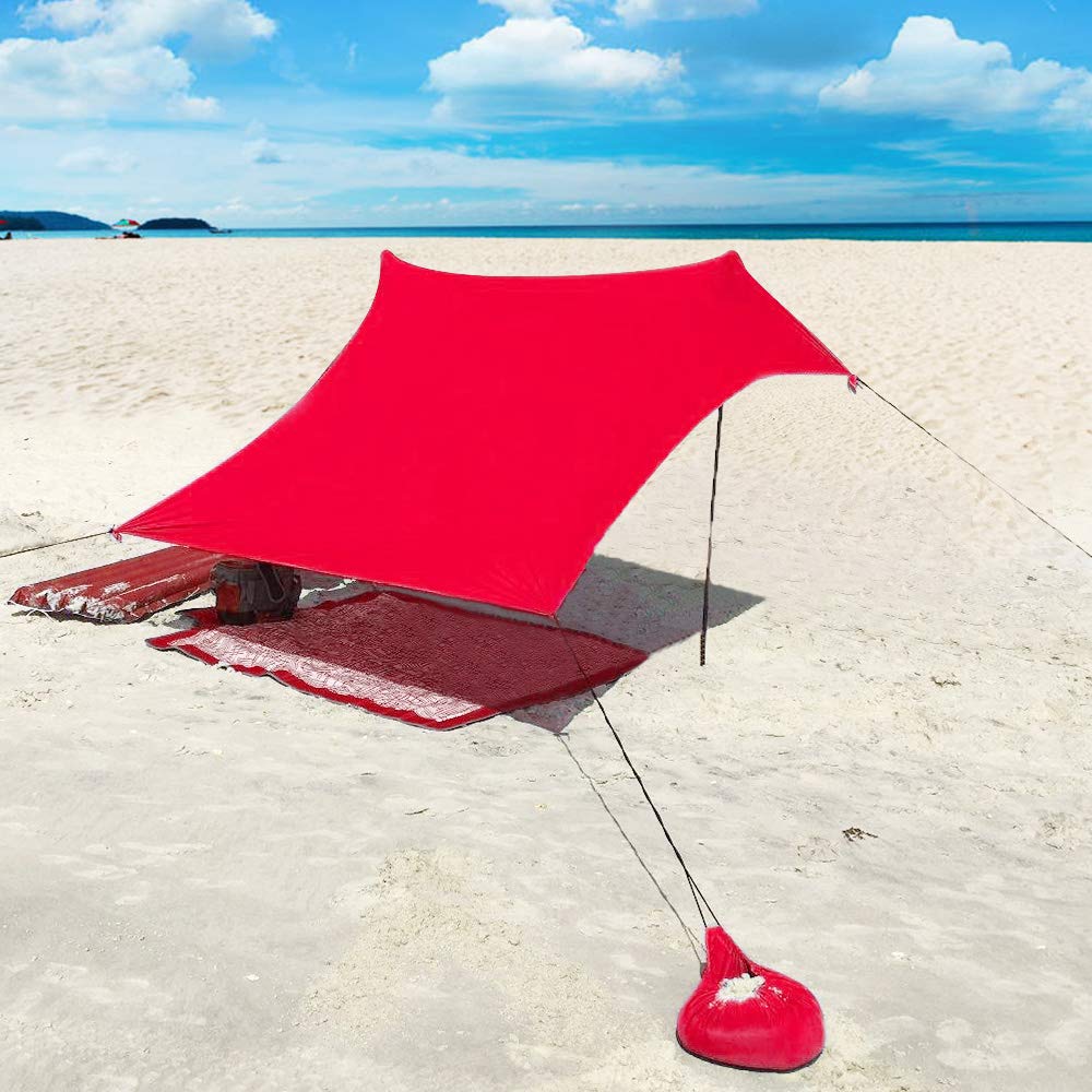 XISHUAI Beach Tent 4 person with sandbag anchors, Portable Lightweight 100% lycra SunShelter with UV protection Waterproof 85 x 85'' Canopy SunShade Camping Sun Shelter Awning Included Poles