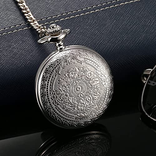 Hicarer Classic Quartz Pocket Watch with Roman Numerals Scale and Chain Belt (Silver) by Hicarer - Image 5
