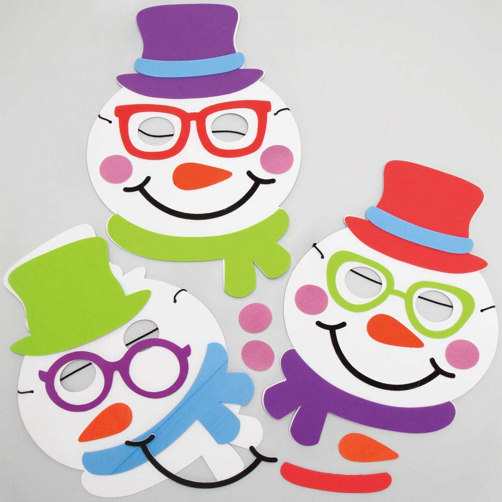 Baker Ross AX528 Snowman Mask Costume Kits for Kids - Pack of 4, Foam Arts and Crafting Activities for The Festive Season, Blue,Green,Purple,Red