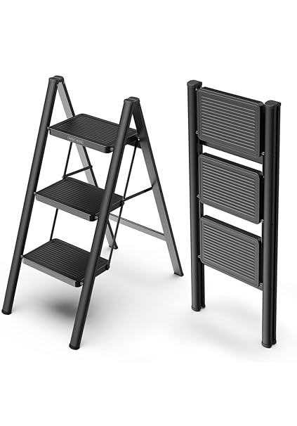 LEVGRY Space-Saving Foldable Step Stool - Multi-Functional Bamboo Ladder for Home Use, Easy Clean, Painted Finish Foldable Stool Step Stool Folding (3 Step Ladder)