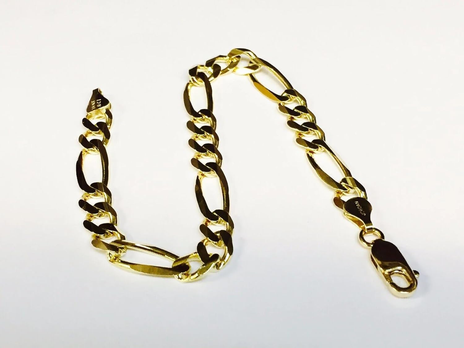 RCI 14K Solid Yellow Gold Mens Figaro Curb Link Chain/Bracelet 9.5" 7Mm 15 Grams