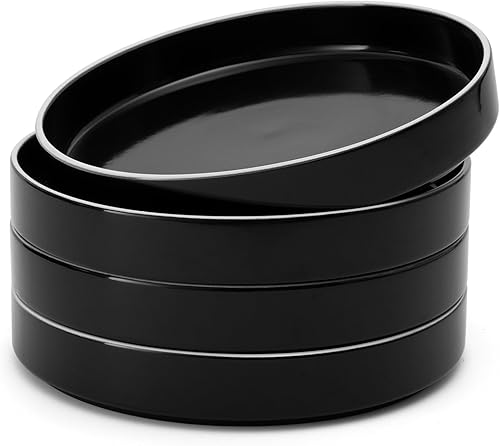 Miniatura 8 de famiware Nebula - Tazones de pasta para 4, juegos de ensaladas de 8.75 pulgadas, cuencos grandes y anchos para servir la cena, color negro con borde