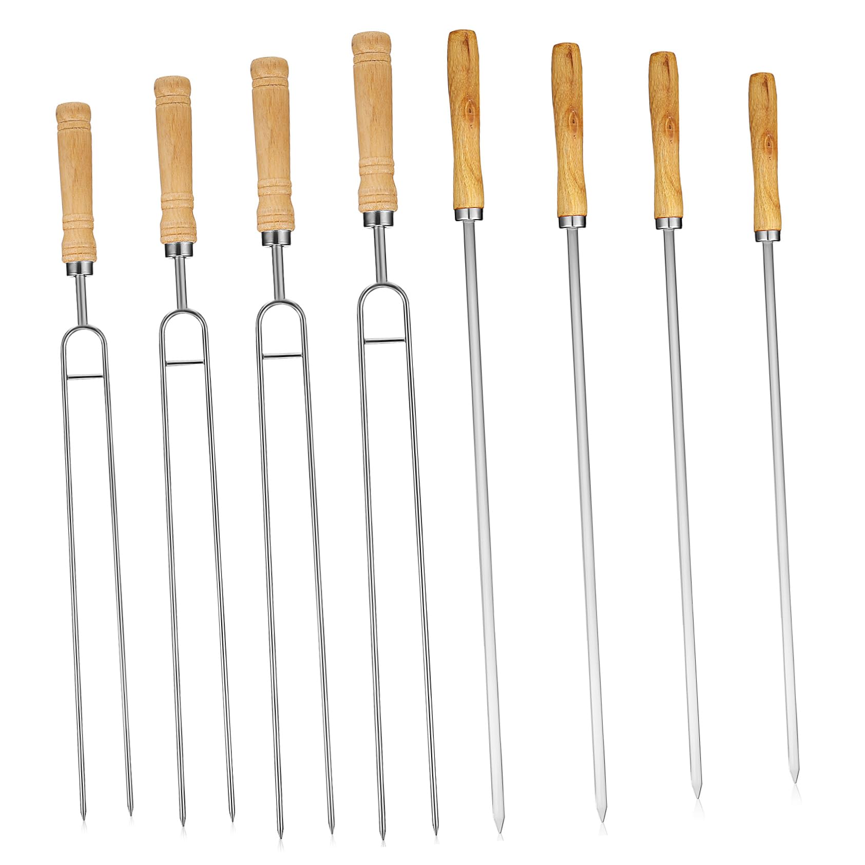 8piezas Tenedor De Barbacoa De Acero Inoxidable Para Barbacoa Con Mango De Madera Herramienta Para Pinchos De Para Asar Carne Picnic Familiar