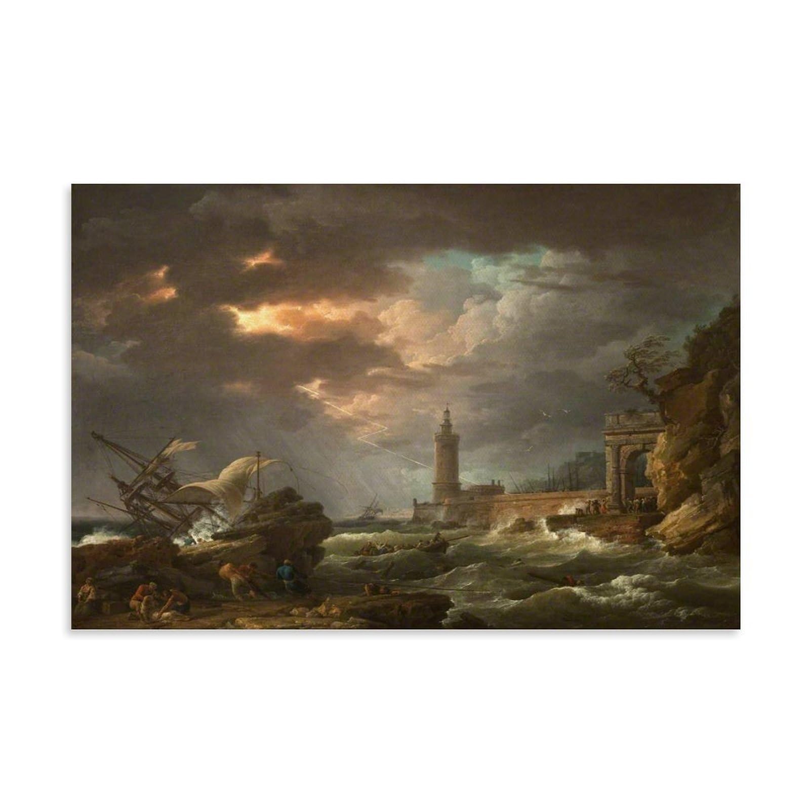 Yyueqil Unframe Claude Joseph Vernet Prints Storm Off The Coast Wall Art Decorative Painting Canvas Wall Art Living Rooms Bedroom Painting 20X30inch(50X75cm)