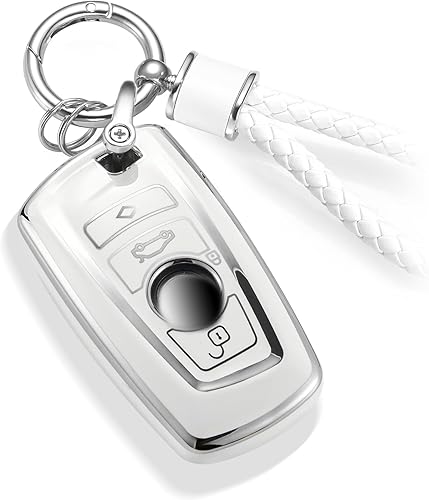 CTRINEWS Funda para llavero BMW con llavero de cuerda trenzada de metal para accesorios BMW, funda suave mejorada para llave clásica BMW Smart