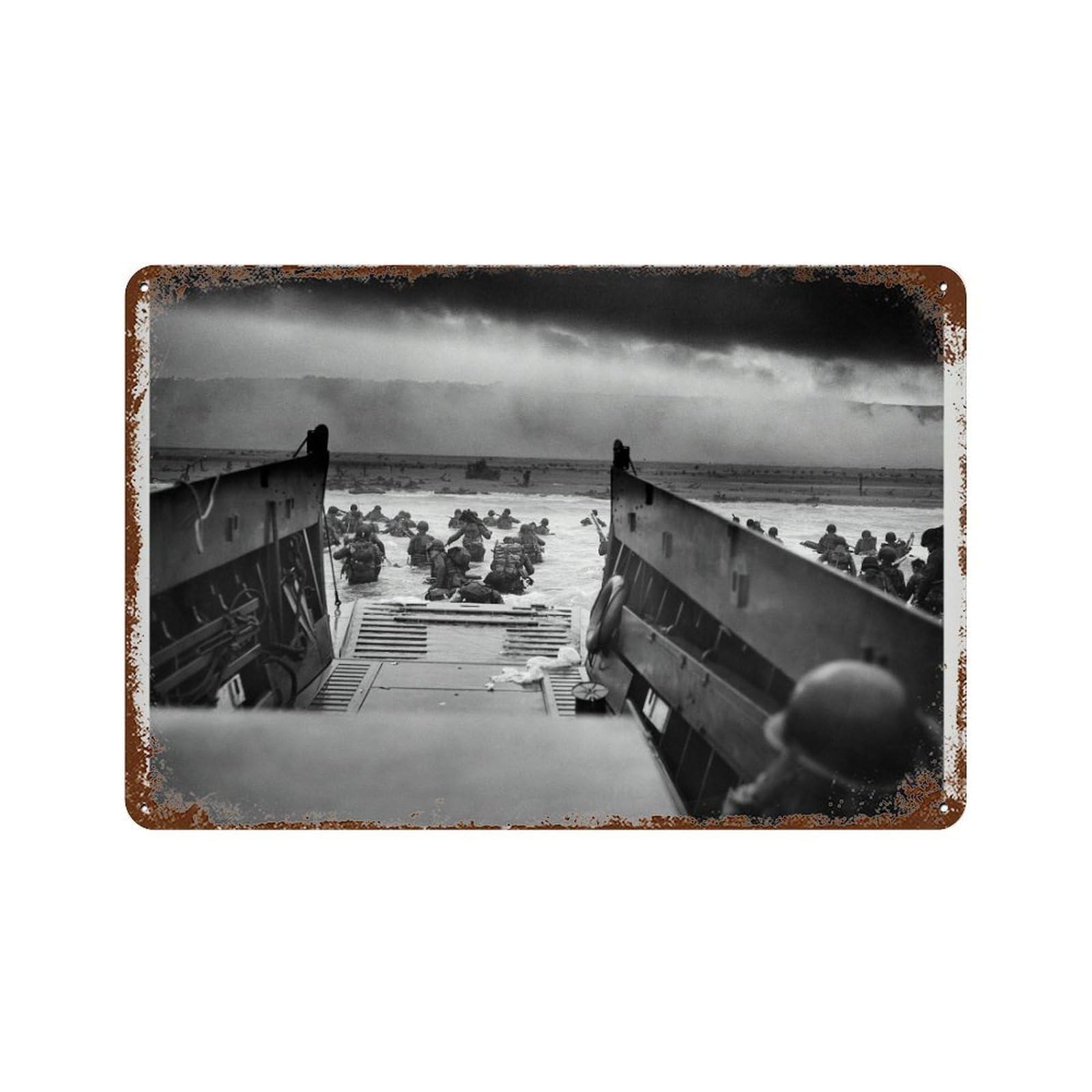 xiaoxiaoshen Vintage D-day Photo WWII Operation Overlord Wall Decor Art Metal Tin Poster Modern Home Decor Art Home Bar Shop Decorations Vintage Sign 20x30cm