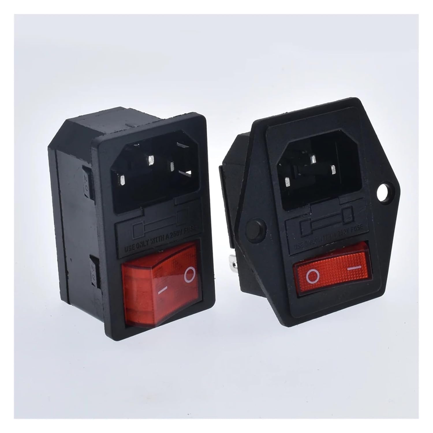 Red Light 10A 250VAC Rocker Switch Power Rocker Fuse IEC 320 C14 Inlet Socket 3 pin Connector with Fixing Hole(DB-14-F18 Fixed Hole)