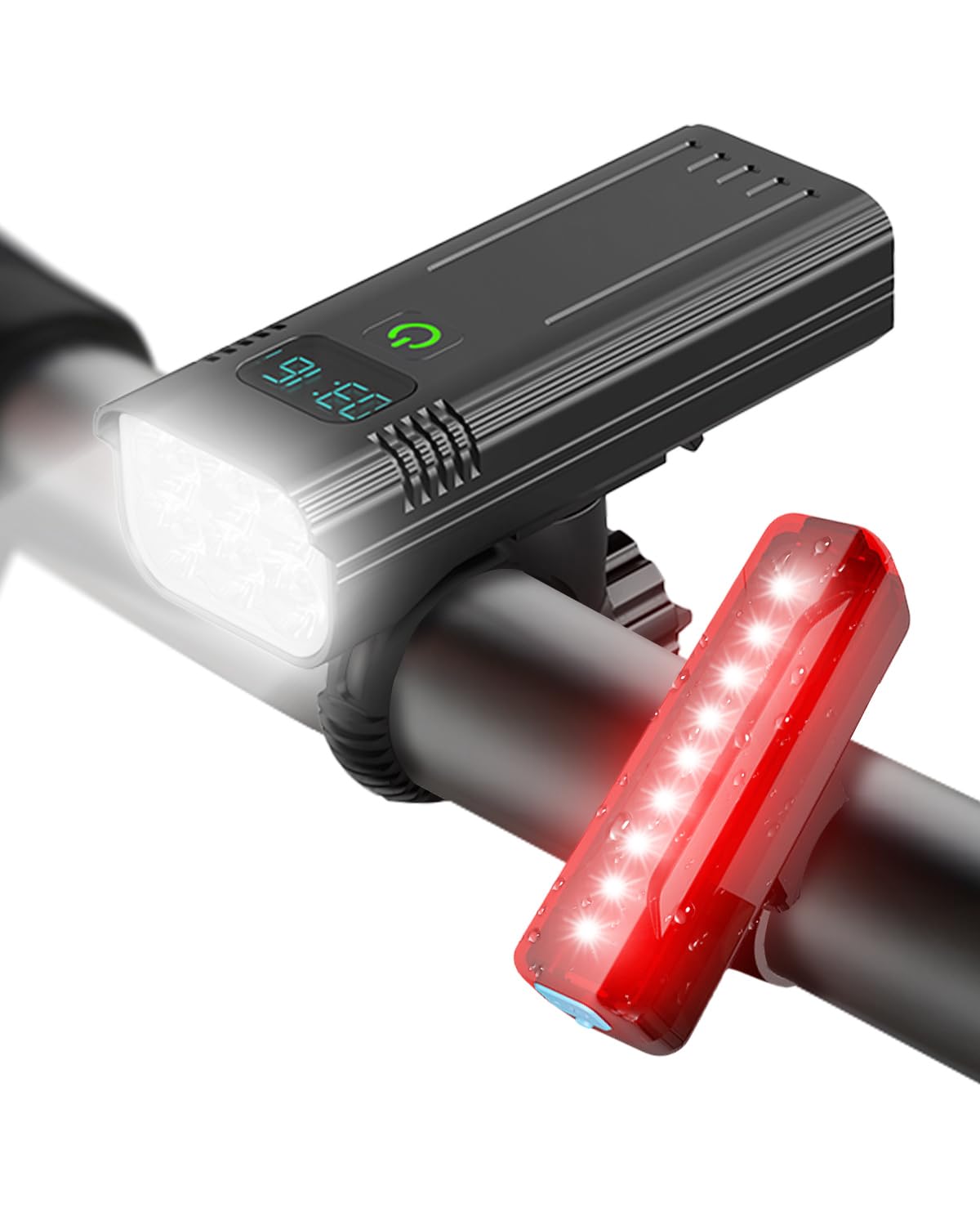 Coyonce Luci Bici LED Anteriore e Posteriore, Ricaricabile USB, Aggiornamento 6000 Lumen,Display Digitale 6 LED 5 modalità Luce Bici, IPX6 Impermeabile, Adatta per la Maggior Parte delle Biciclette
