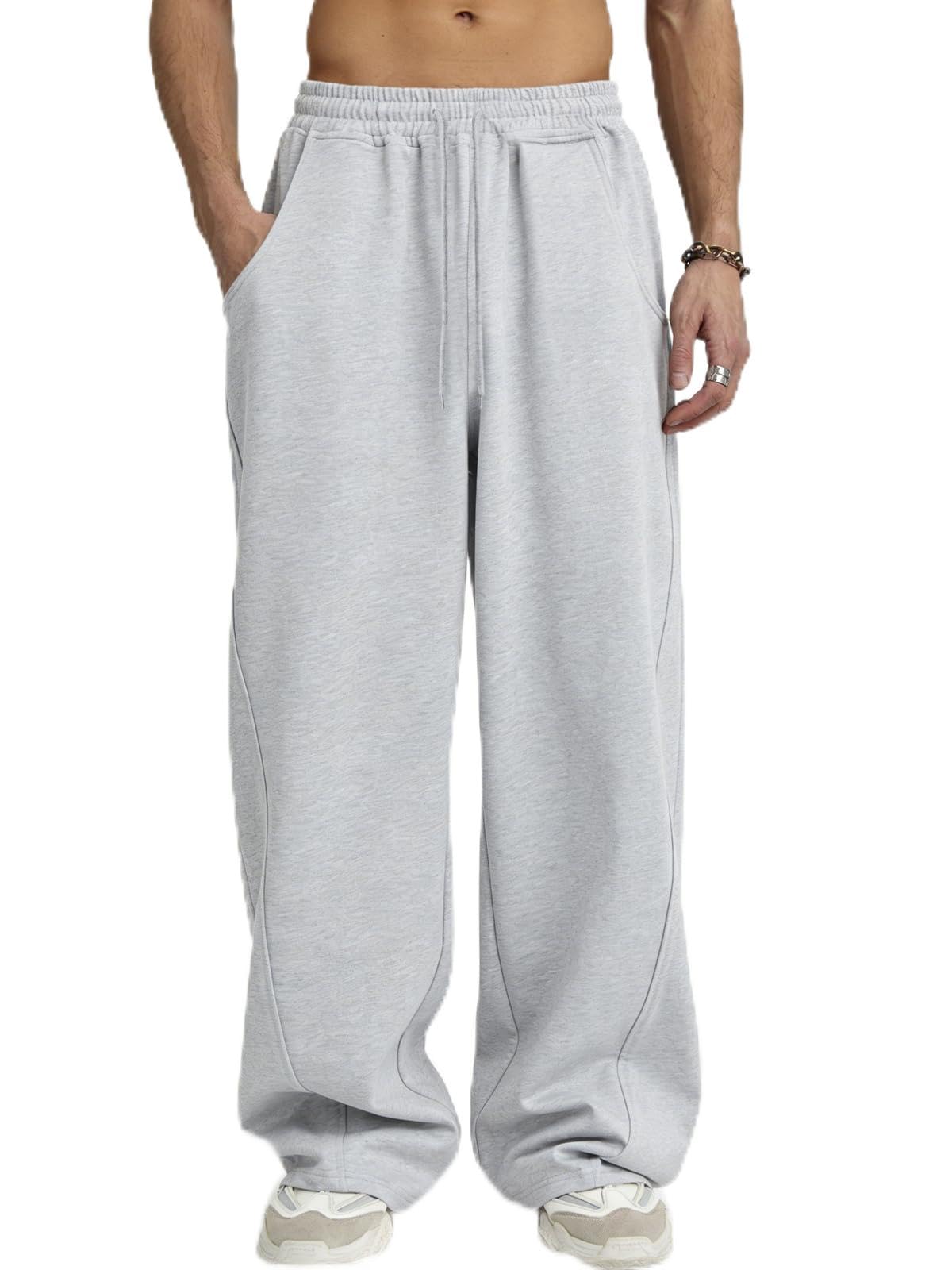 Mens Baggy Sweatpants Wide Leg Pants Elastic Waist Drawstring Loose Lounge Joggers Sweatpant with Pockets