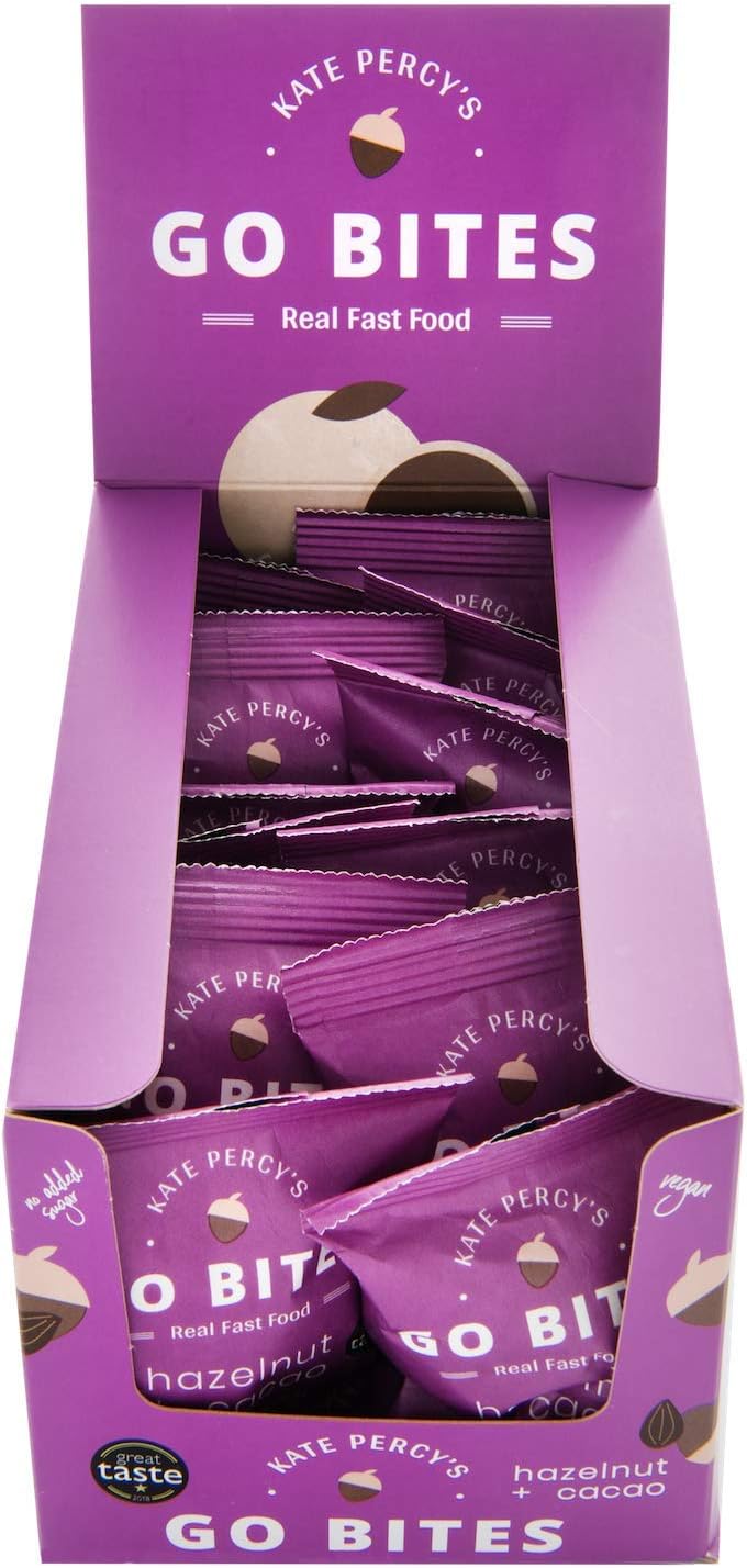 Kate Percy's Go Bites Hazelnut & Cacao (12 Packs) | Protein | Vegan | Gluten Free | Low Calorie | 100% Natural Energy for Running, Cycling, Hiking | Healthy Snack | Christmas Stocking Filler