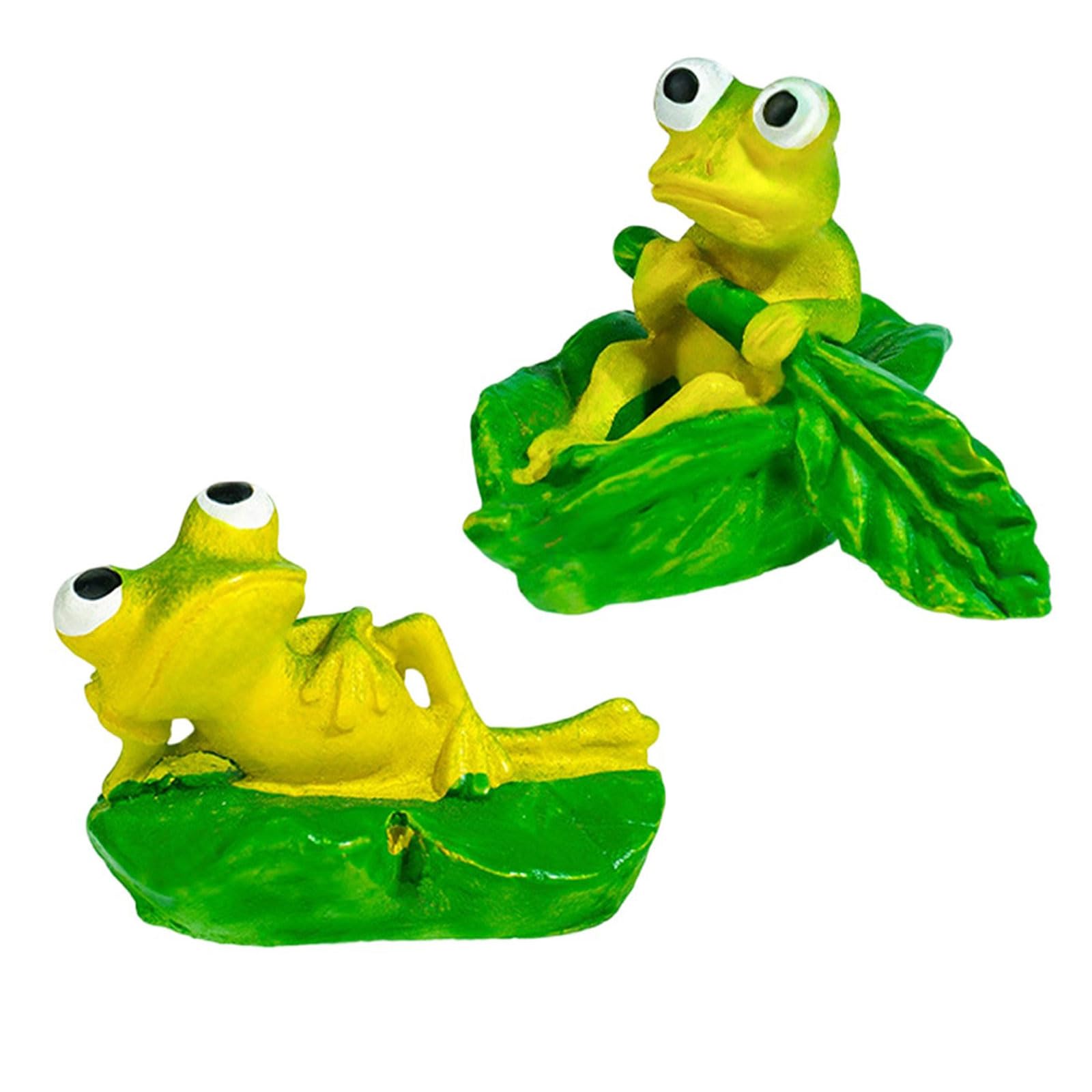 Sisyeuo Resin Frogs Sculpture Nelumbo Miniature Landscape Decoration for Home Desk Resin Frog Figurine