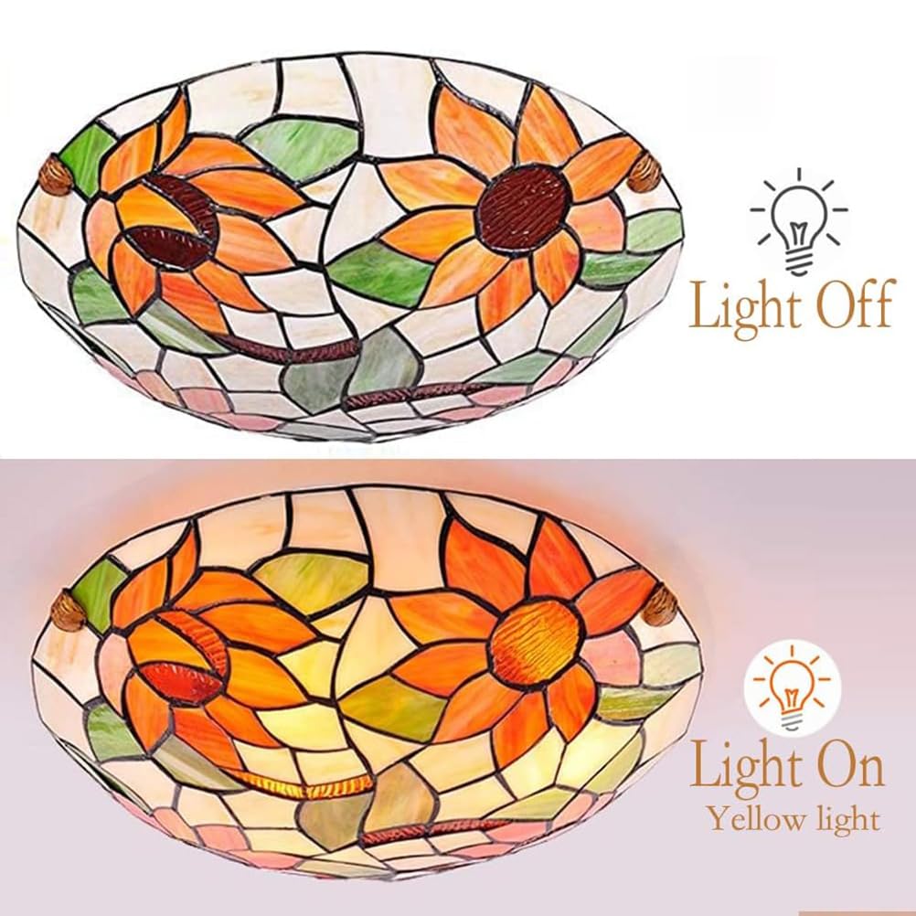 AoLa Retro lampy sufitowe Tiffany Ręcznie wykonane artystyczne lampy sufitowe ze szkła w kształcie kwiatów E27 Okrągłe kolorowe klosze Lampy do sypialni Śródziemnomorskie lampy barokowe,40CM