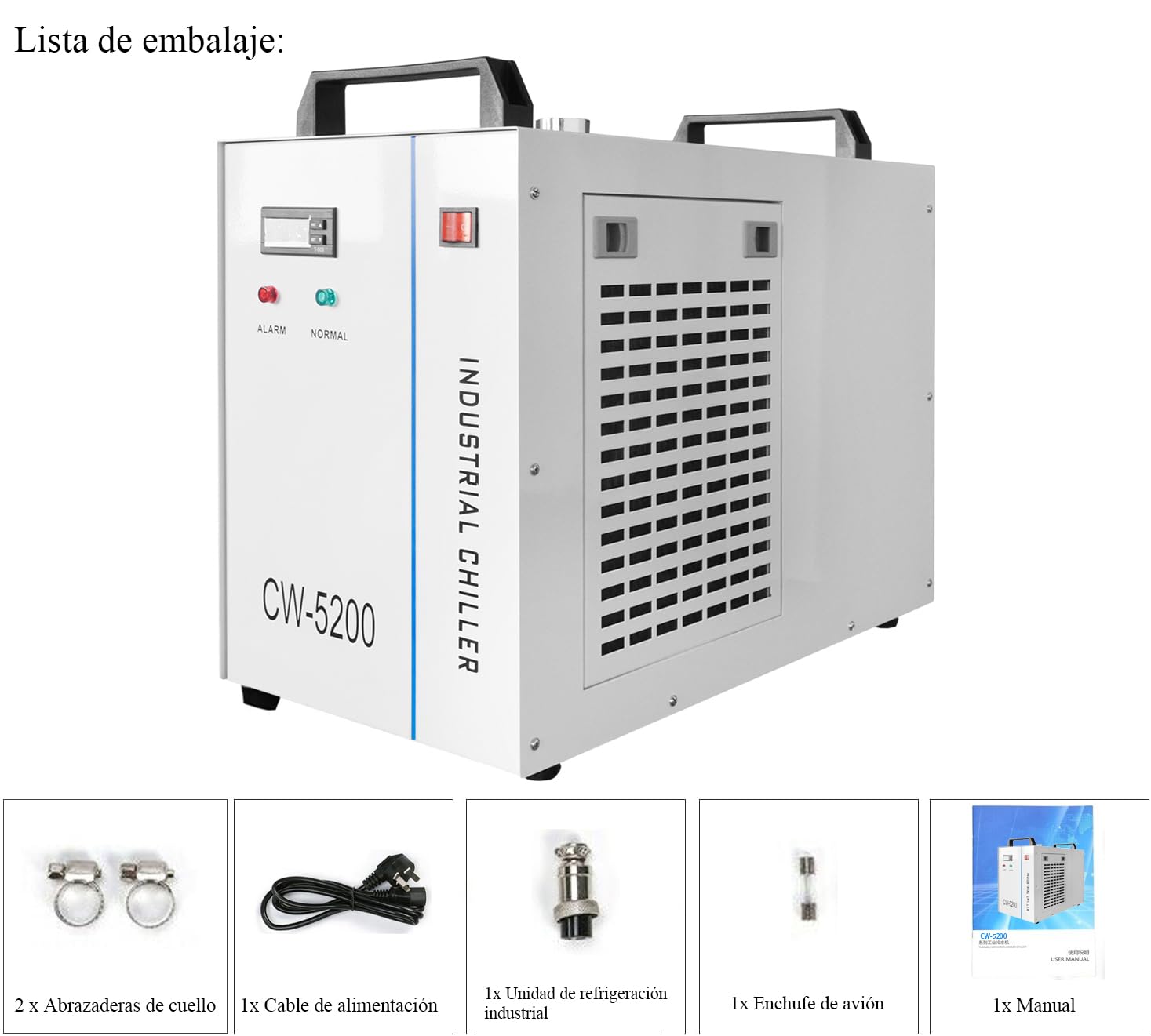Industrial Chiller Enfriador de Agua Refrigerado Industrial, 220V CW-5200 para Tubo Láser CO2 de 60-130W, Enfriador de Tubo Láser de Vidrio