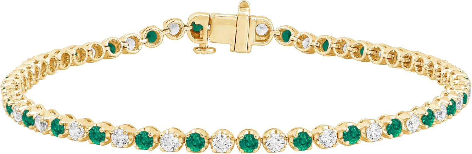 DEWBERRY 10K Gold Birthstones Tennis Bracelets for Women | 2.80 Ct Round Cut IGI Certified Lab Grown Diamond Gemstone Bracelet 7 inch (F-G Color, VS Clarity) Fine Jewelry Wedding Bridal Prom Birthday Gift for Women Her