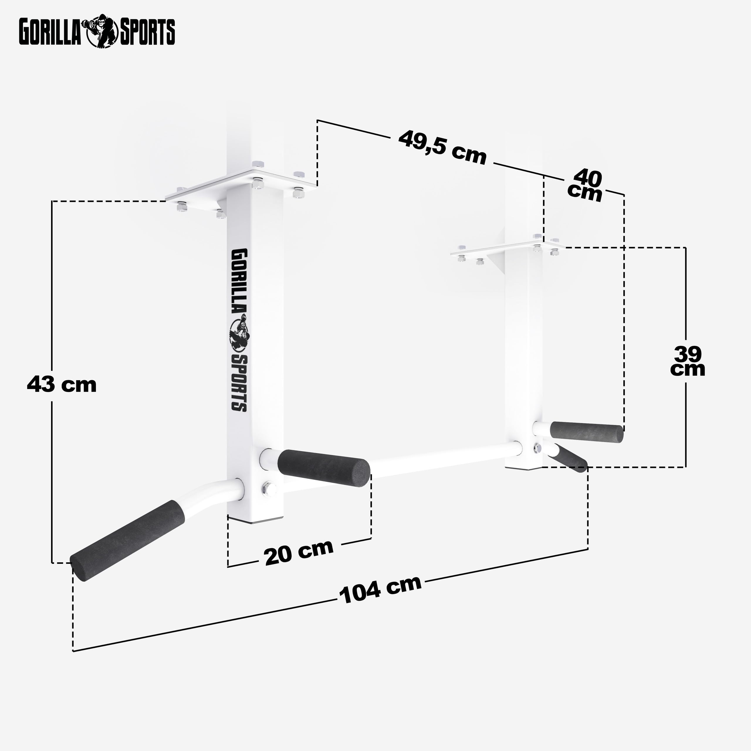 GORILLA SPORTS® Barra per Trazioni - a Soffitto, Carico Max 350 kg, Impugnatura Antiscivolo, in Acciaio, Nero/Bianco - Sbarra Multifunzione, Chin Up, Pull Up Bar, per Sollevamento, Fitness, Palestra