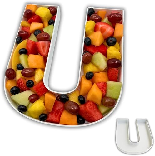 Miniatura 47 de Bandejas de plástico duro reutilizables y rellenables con letras y números para decoración de fiesta (E, Blanco)