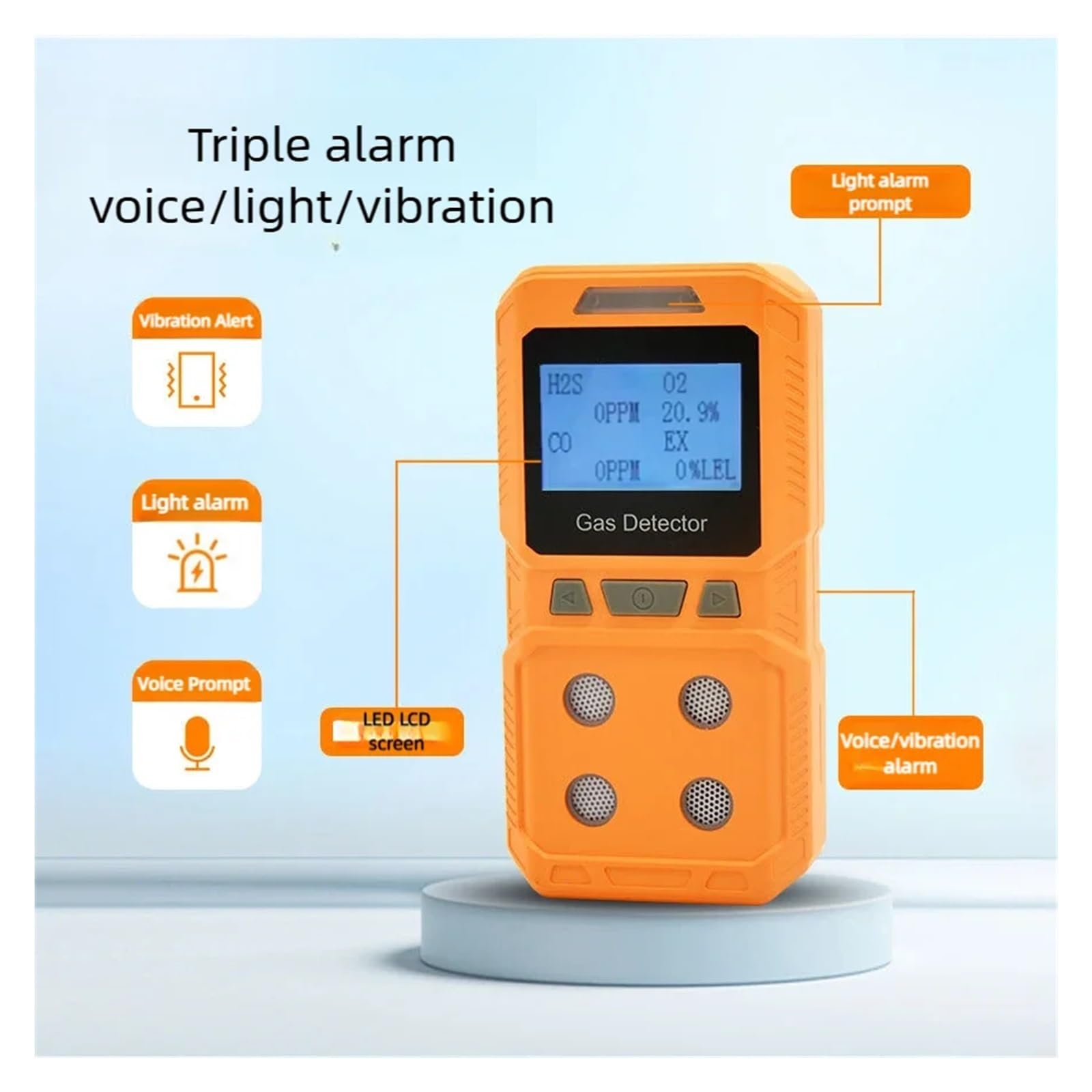 Détecteur de gaz Portable 4 en 1 de Haute précision, Compteur de gaz Dangereux Combustible et Toxique, analyseur O2 CO H2S Rechargeable(B) 4in1 Gas Detector