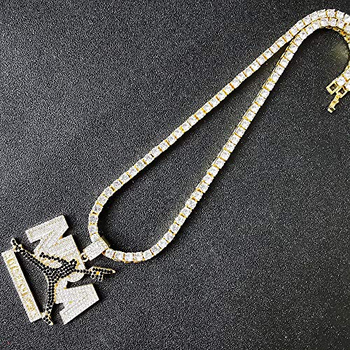 HH Bling Empire Mens Iced Out Hip Hop 14K Gold Artificial Diamond NBA Basketball Related Pendant cz Tennis Chain Necklace 22 Inch (NBA-Black)