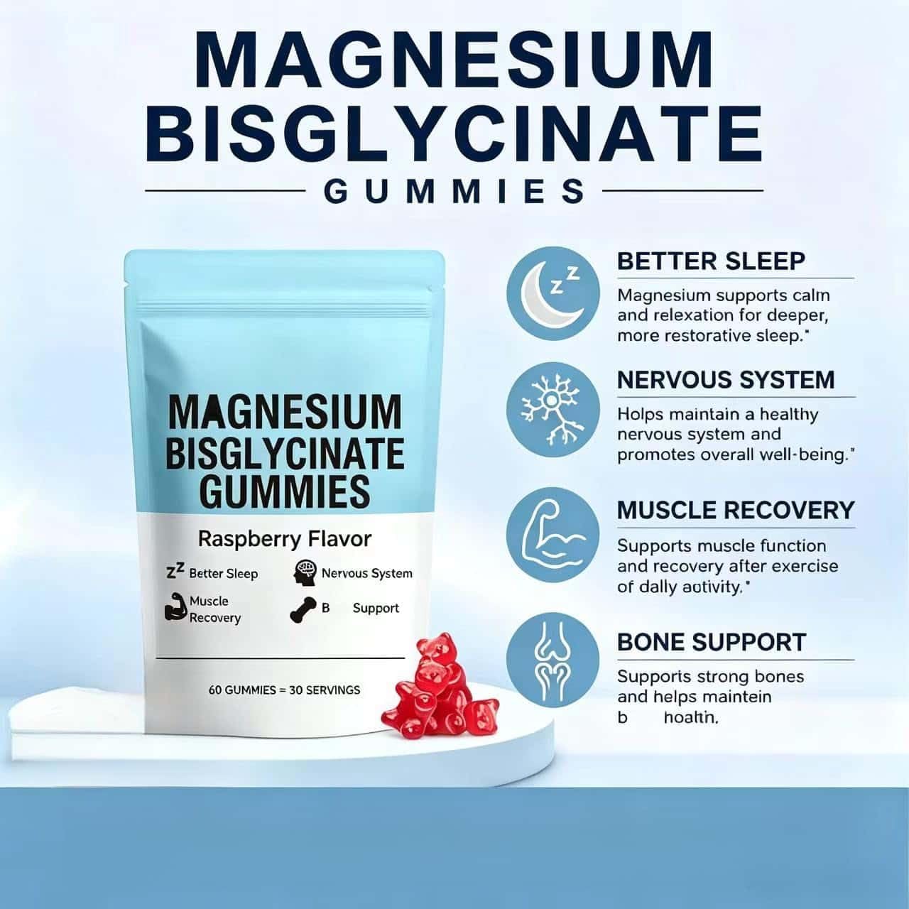 Bonbons gélifiés au bisglycinate de magnésium, végétaliens