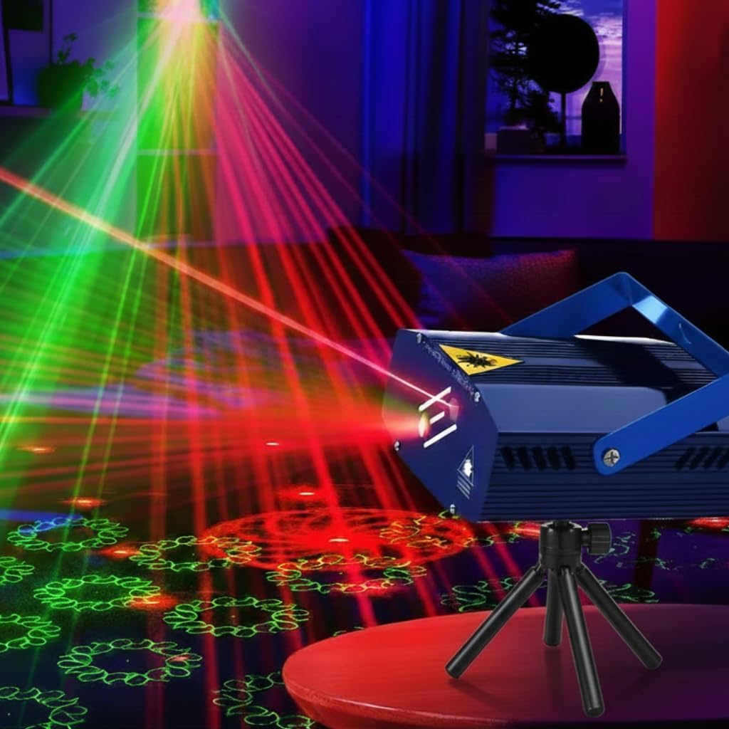 Mini Laser Projector Light Featuring Sound-Activated | Handy Tripod Stand | Ideal for Home Parties, Events, Diwali Festivals | Projector Lights | (BLUE-12MODE)