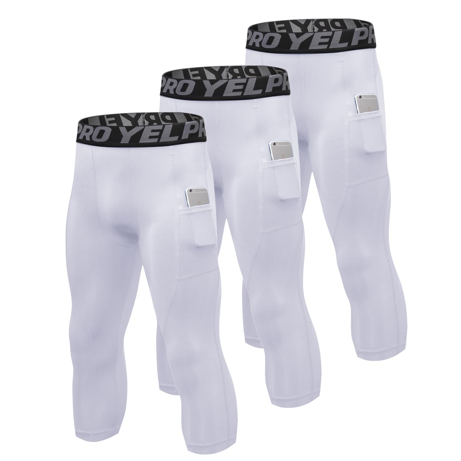 3er Pack Kompressionshose Herren 3/4 Laufhose mit Taschen,Männer Sport Leggings Funktionshose Tights
