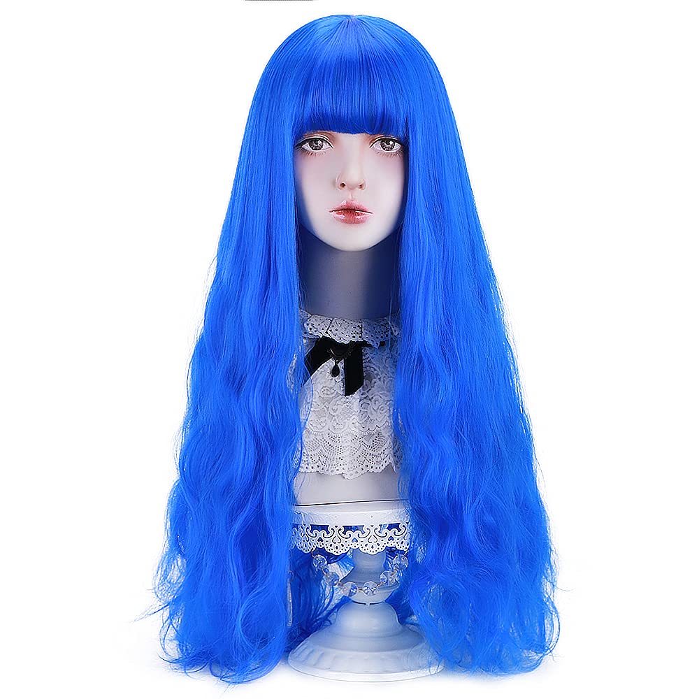 STYLER Long  Synthetic Wig with Bangs - Natural Long Wavy Cosplay Wigs for Women Halloween Christmas 30" (White): Blue