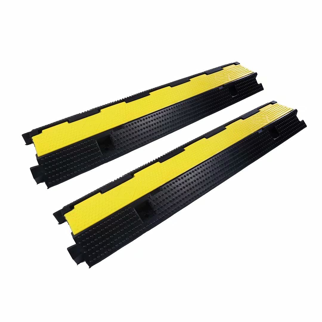 Rubber Cable Ramp Cord Cover Cable Protector Ramps Wire Hose Protective 1 Channel 22000Lbs Load Capacity Traffic Speed Bump for Asphalt Concrete Gravel Driveway Indoor Outdoor, 2 Pack