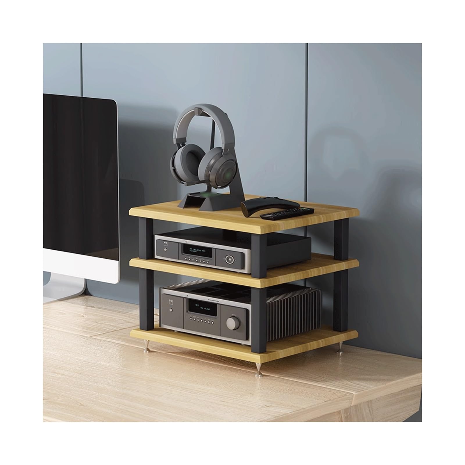 Mehrschichtiger AV-Media-Ständer, beweglicher Desktop-Audio-Regal, Turm, offener CD-Plattenspieler, Stereo-Schrank, Eckkomponentenschrank, kompatibel mit Zuhause, Büro, Wohnzimmer, Natur, 3